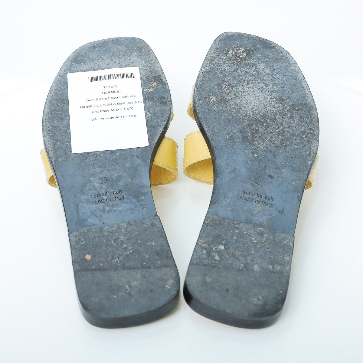 Hermes Jaune Poussin Oran Sandals 37