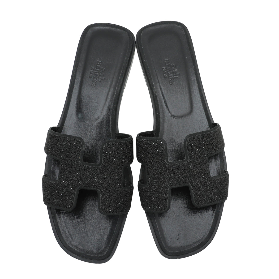 Hermes Noir Oran Rhinestone Embellished Sandals 39