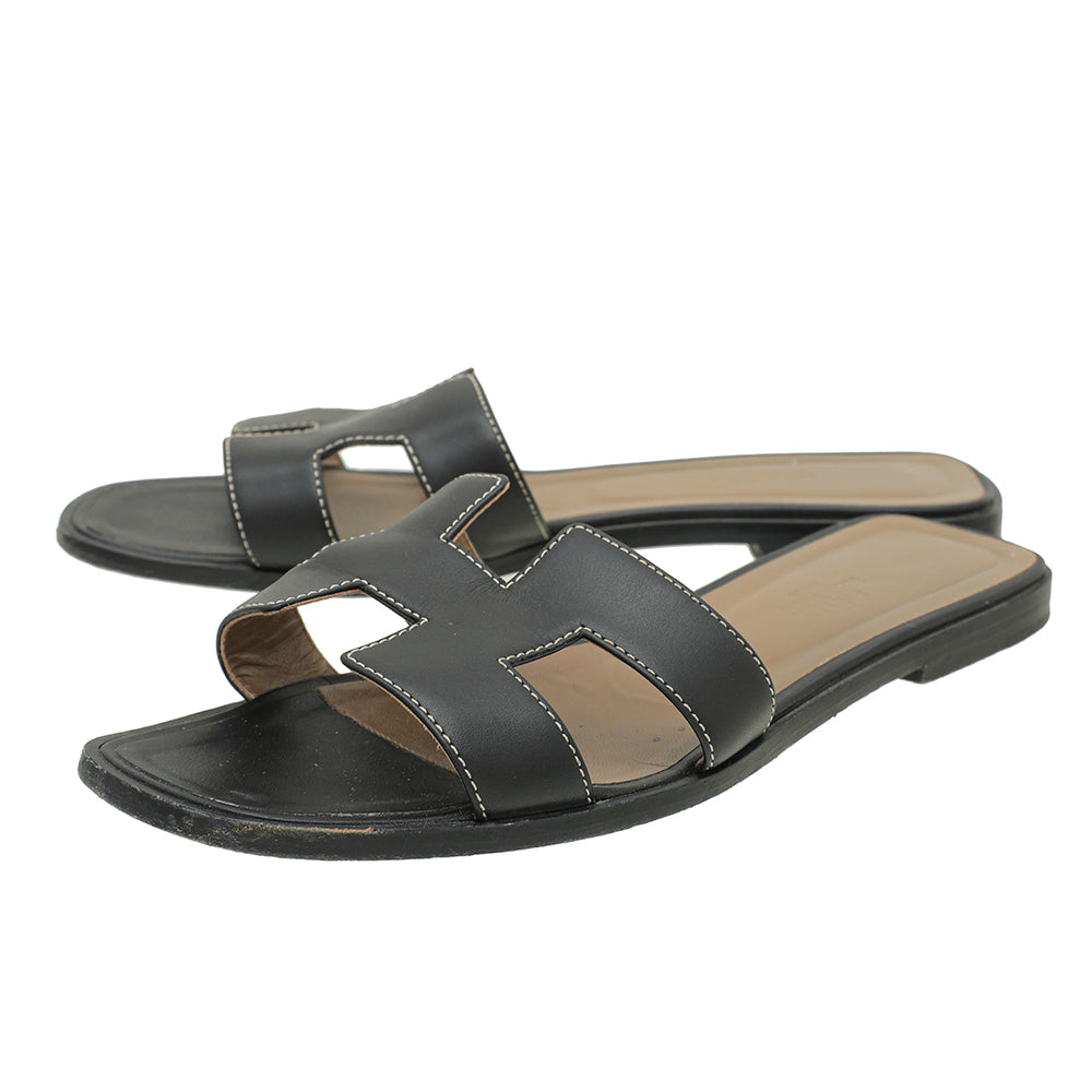 Hermes Black Oran Sandals