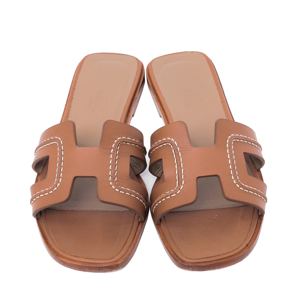 Hermes Brun Palissandre Oran H Sandals 35