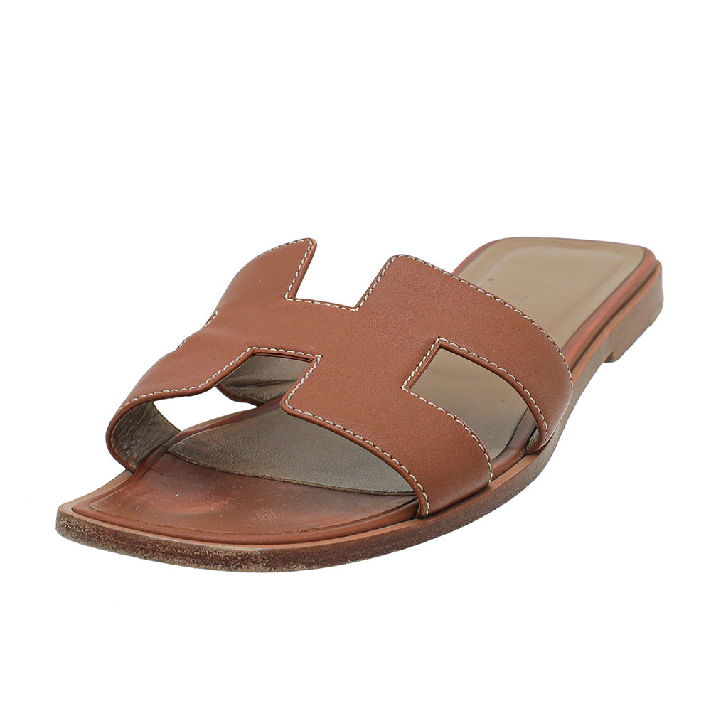 Hermes Gold Oran Sandals 37