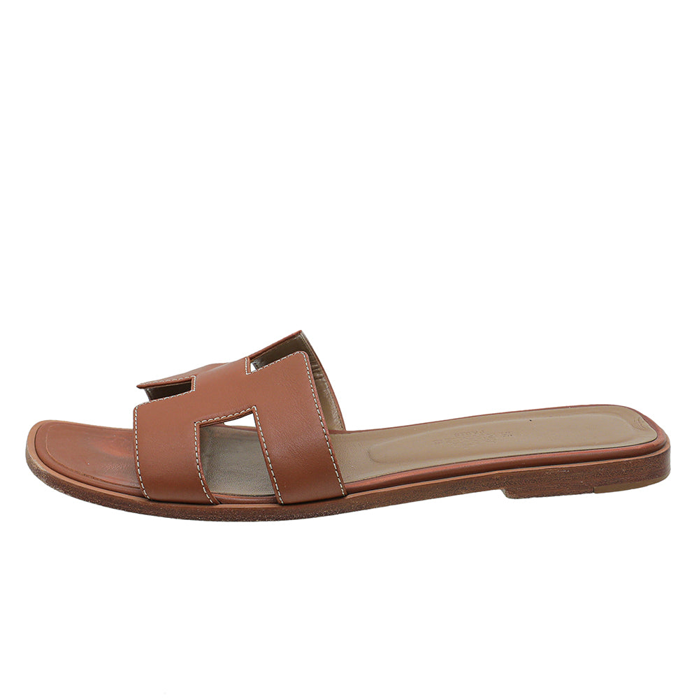 Hermes Gold Oran Sandals 37