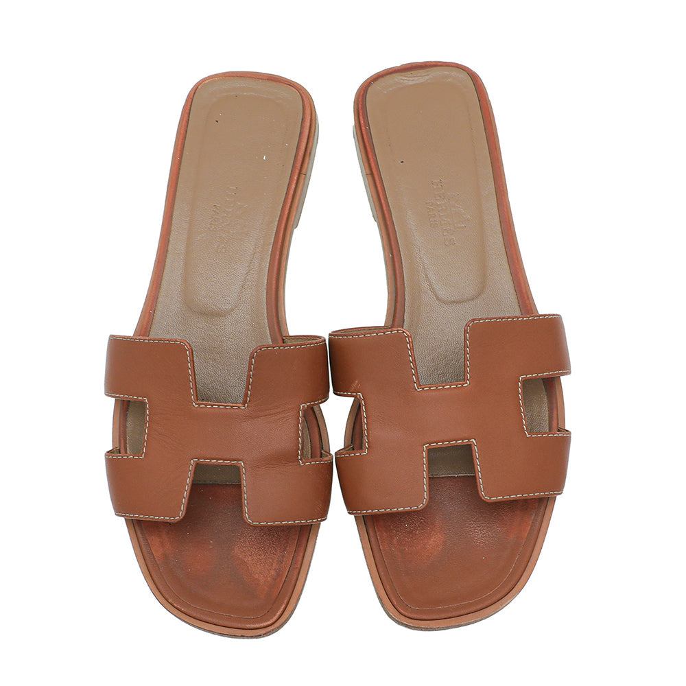 Hermes Gold Oran Sandals 37