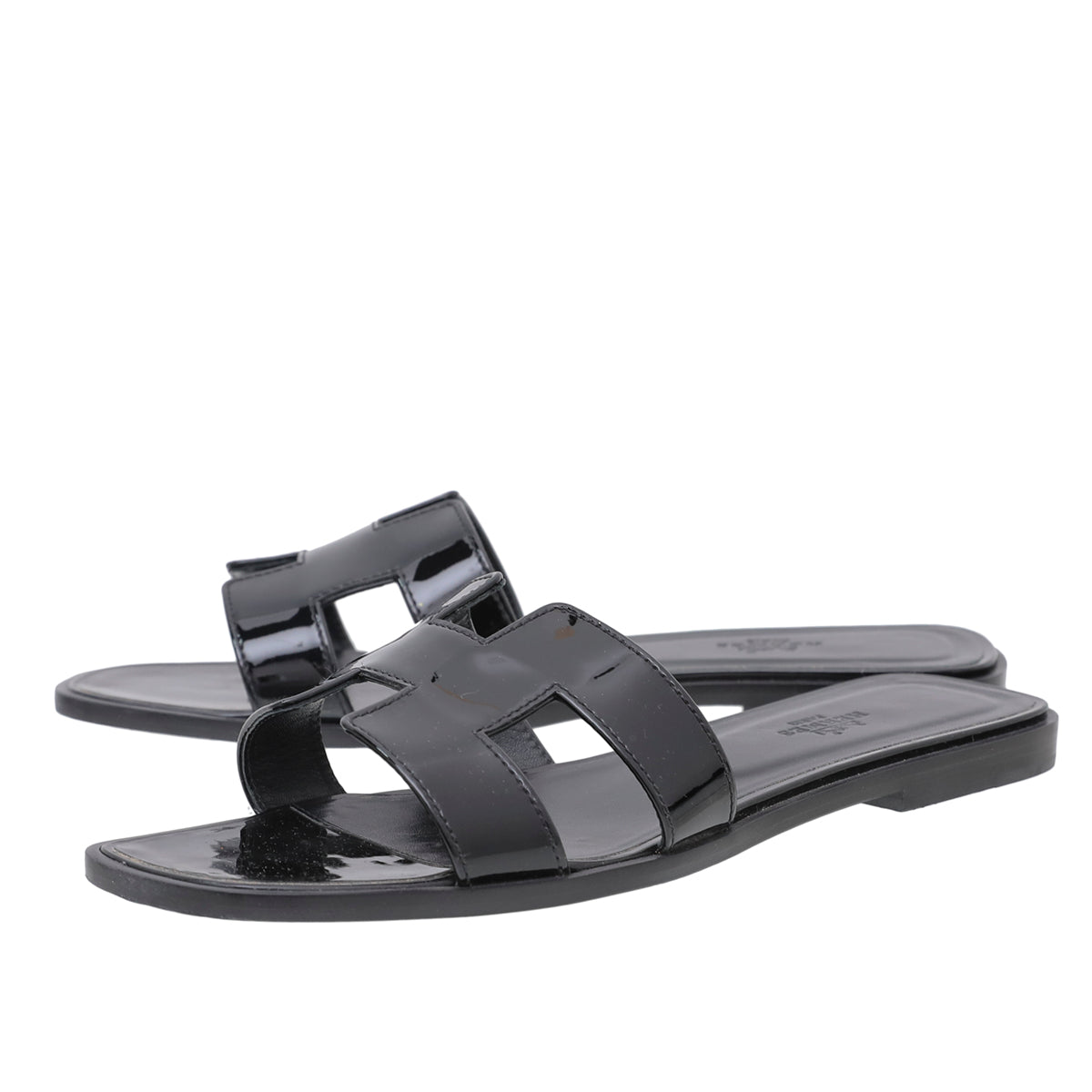 Hermes Noir Oran Slides Sandals 39