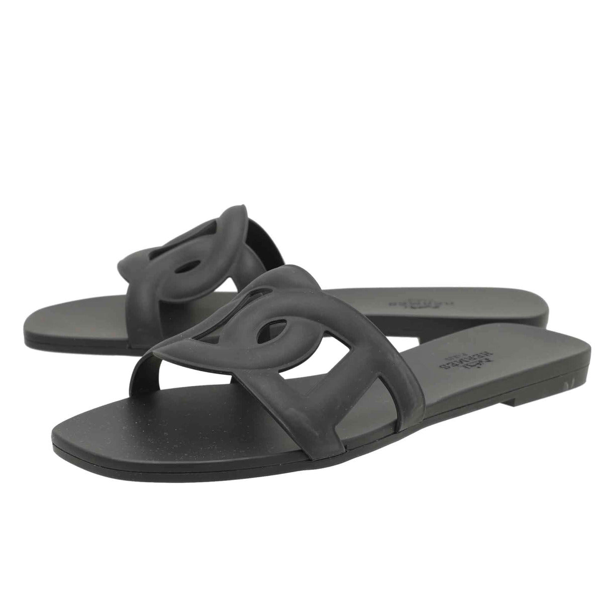 Hermes Noir Rubber Aloha Sandals 36
