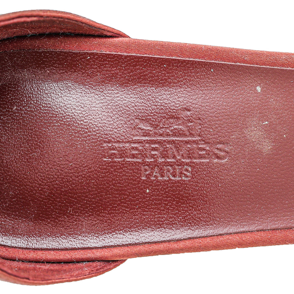 Hermes Burgundy Satin Premiere Crystal Sandals 38.5