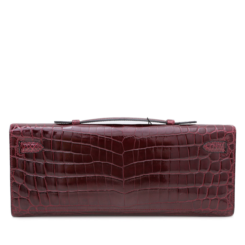 Hermes Bordeaux Shiny Niloticus Crocodile Kelly Cut Clutch