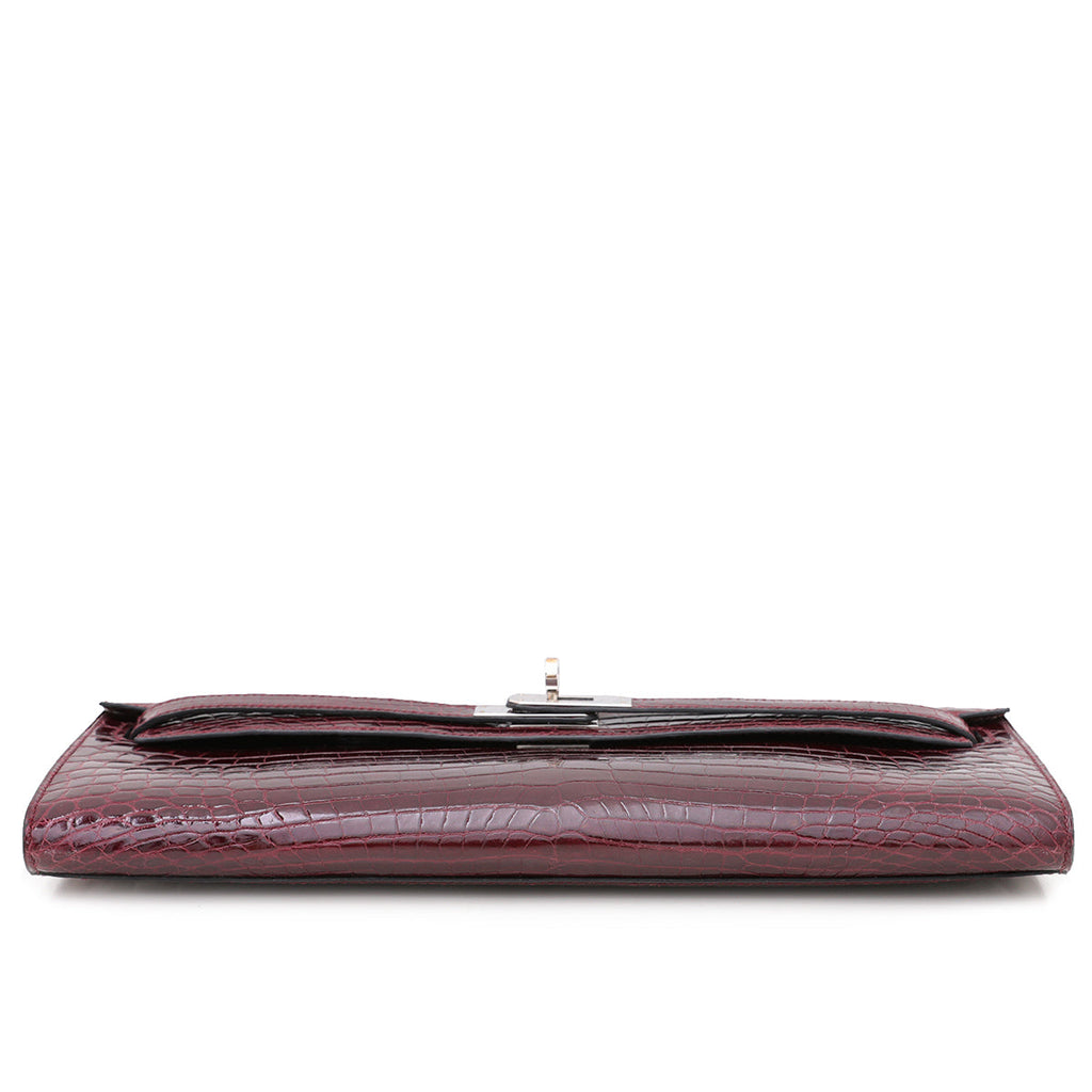 Hermes Bordeaux Shiny Niloticus Crocodile Kelly Cut Clutch