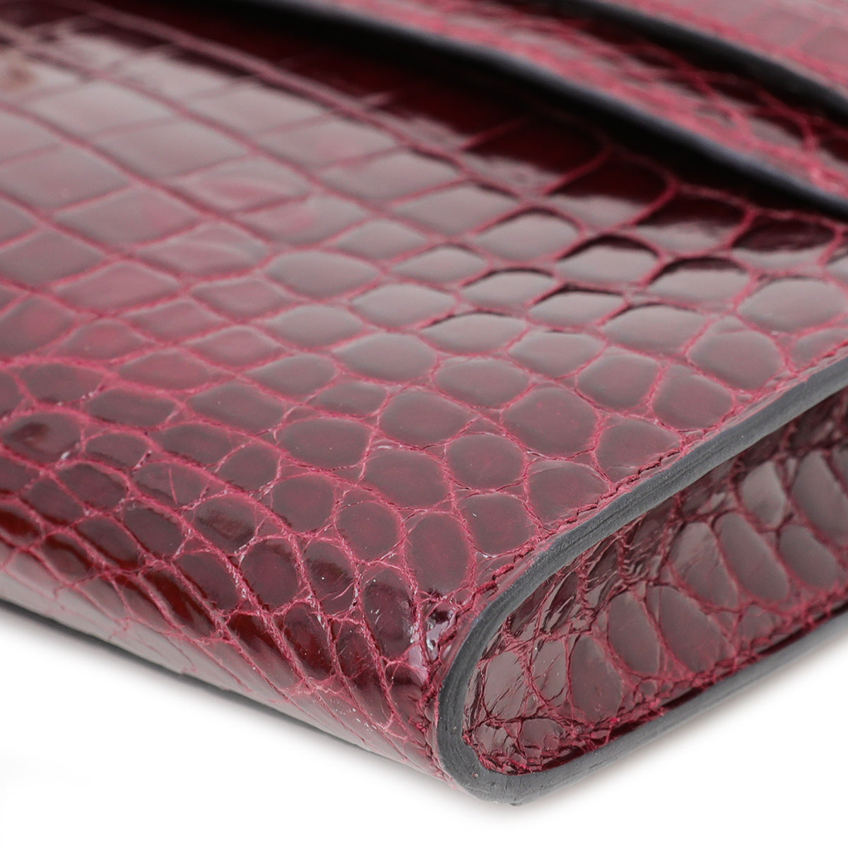 Hermes Bordeaux Shiny Niloticus Crocodile Kelly Cut Clutch