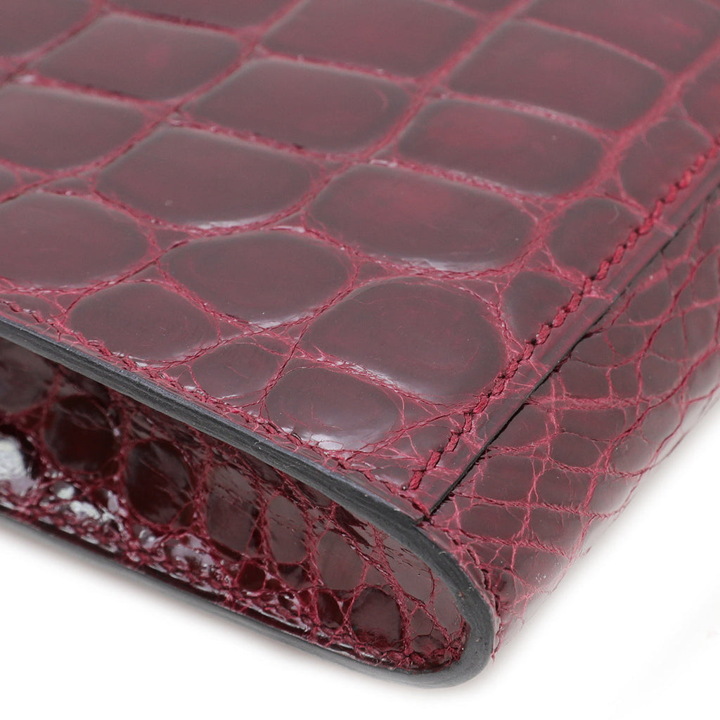 Hermes Bordeaux Shiny Niloticus Crocodile Kelly Cut Clutch