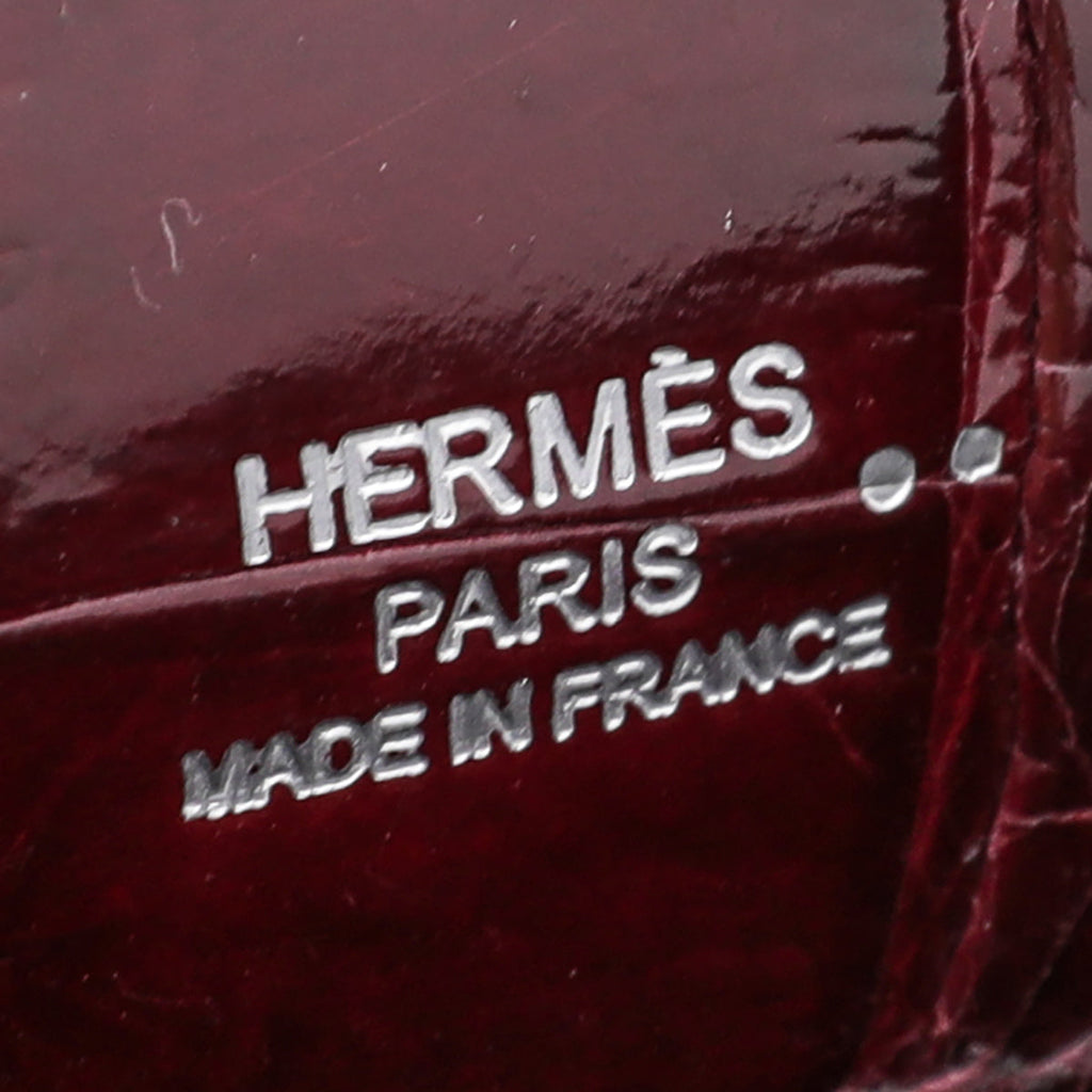 Hermes Bordeaux Shiny Niloticus Crocodile Kelly Cut Clutch