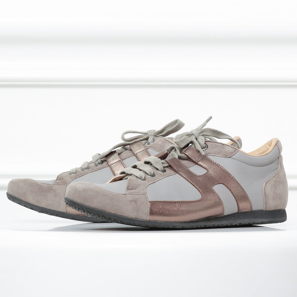 Hermes Gray-Gold Tie Break Low Top Sneakers 37.5