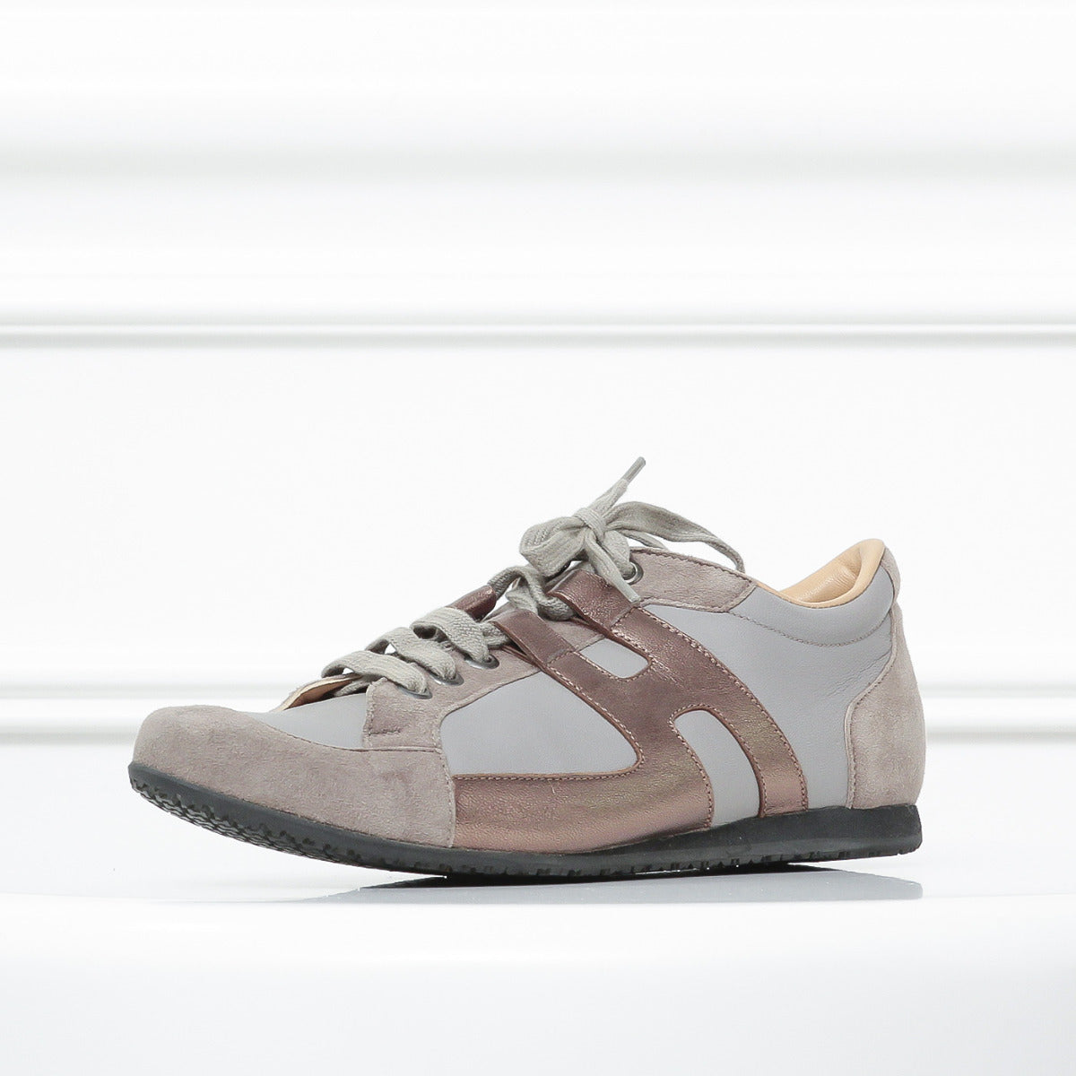 Hermes Gray-Gold Tie Break Low Top Sneakers 37.5