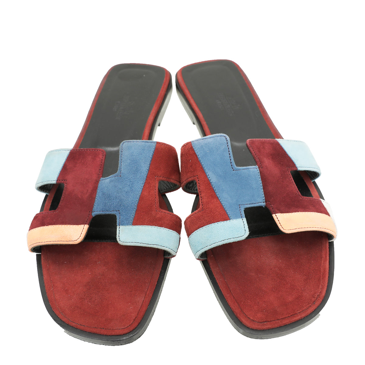 Hermes Multicolor Velvet Goatskin Patchwork Oran Sandals 38.5
