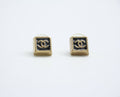 Chanel Vintage 03P Metal Square Black Stud Earrings