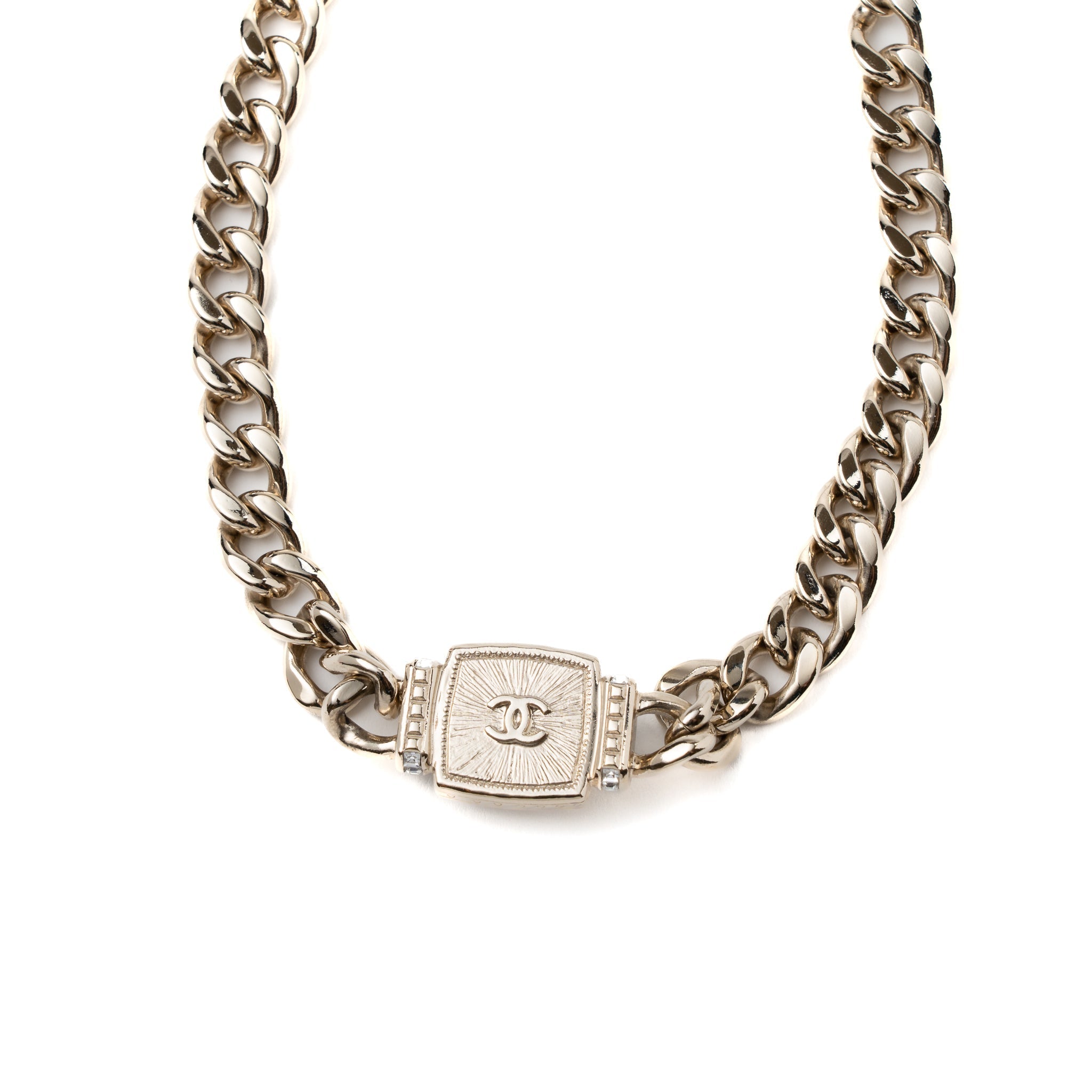 Chanel Square Stud With Crystal CC Logo Choker L