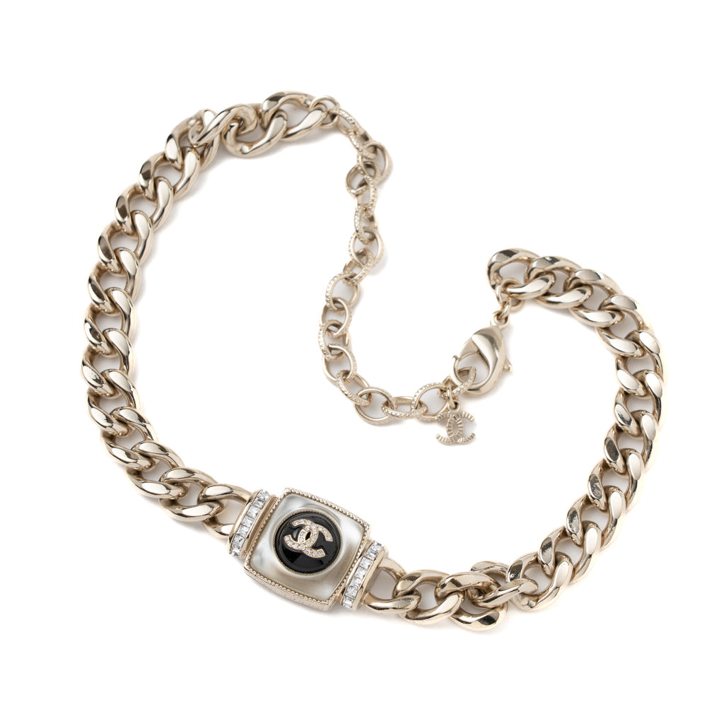 Chanel Square Stud With Crystal CC Logo Choker L