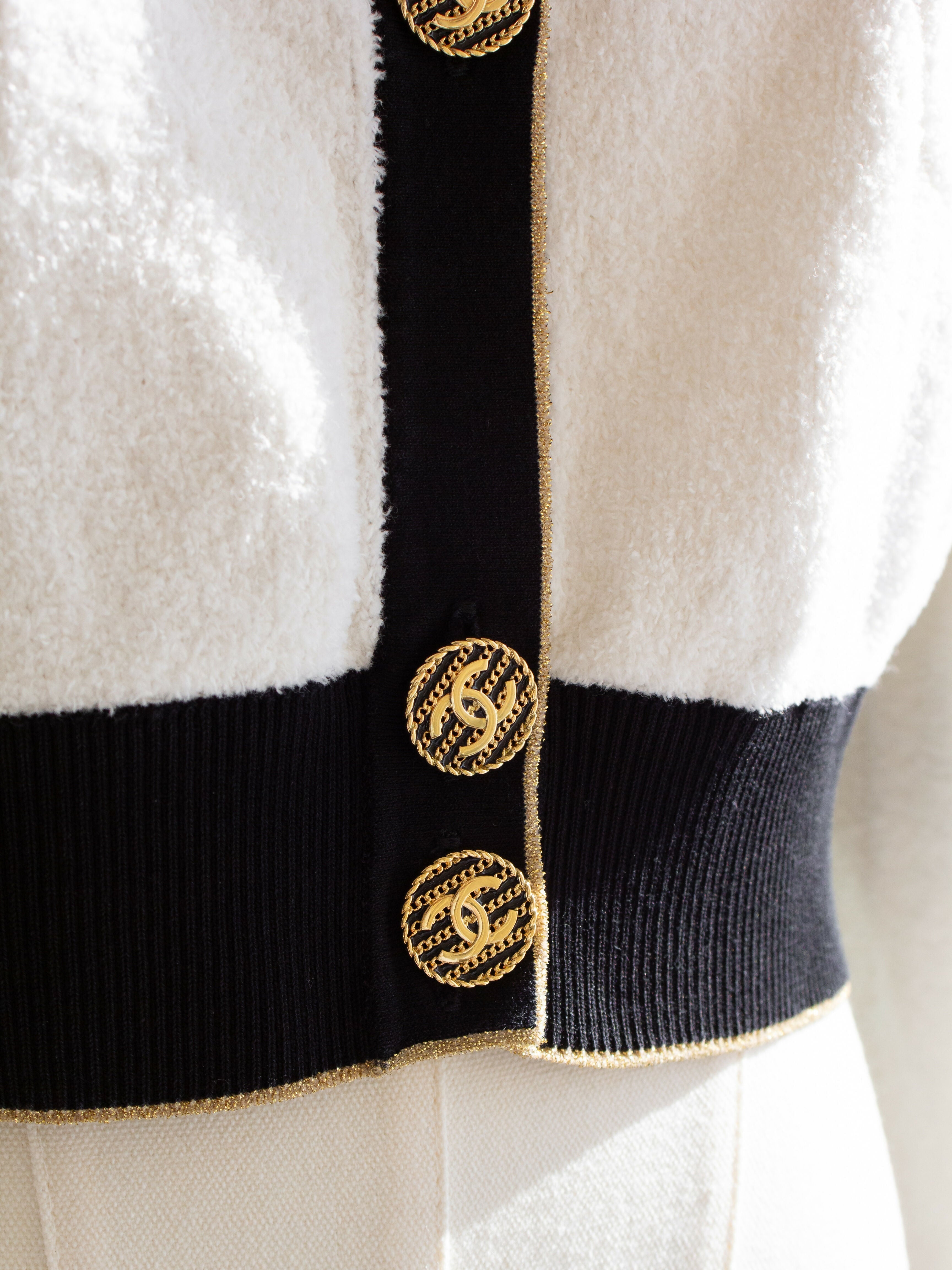 Chanel Cruise 2019 La Pausa White Black Gold Terry 19C Cardigan Jacket