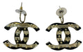 Rare Chanel 05A Oversized Large Black White Striped Resin Pearl Enamel CC Earrings