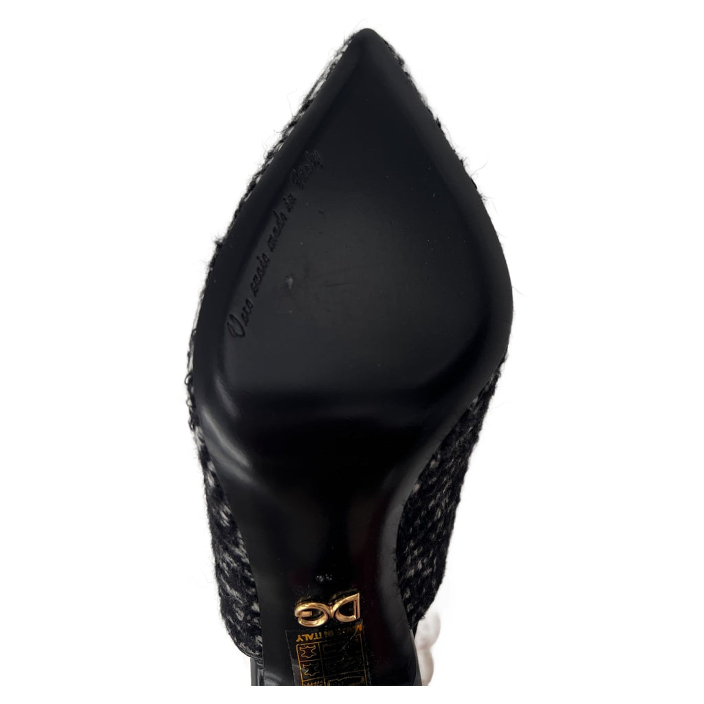 Dolce & Gabbana Lori Chevron Tweed Pearl Slingback Pumps Black Gray