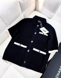 Chanel 24P black white edge knitted cardigan
