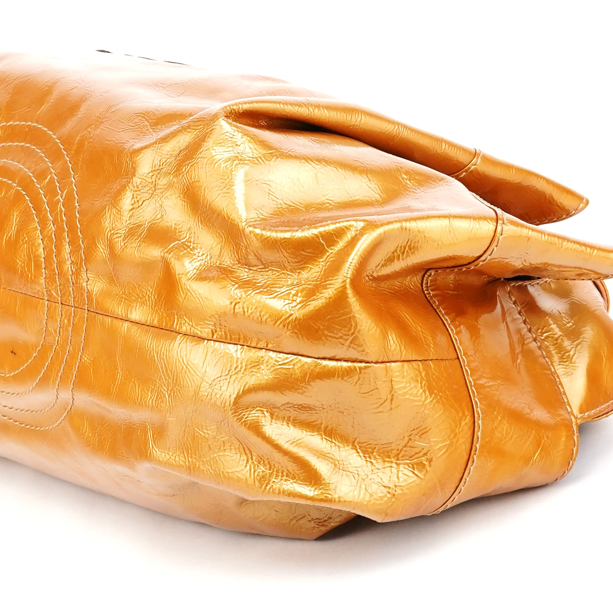 Gold Patent Leather Large Hobo Bag