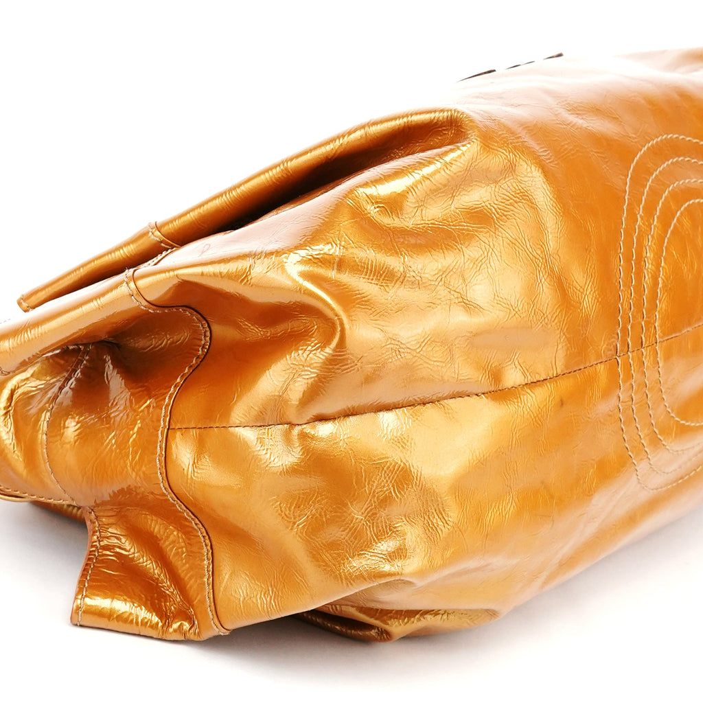 Gold Patent Leather Large Hobo Bag
