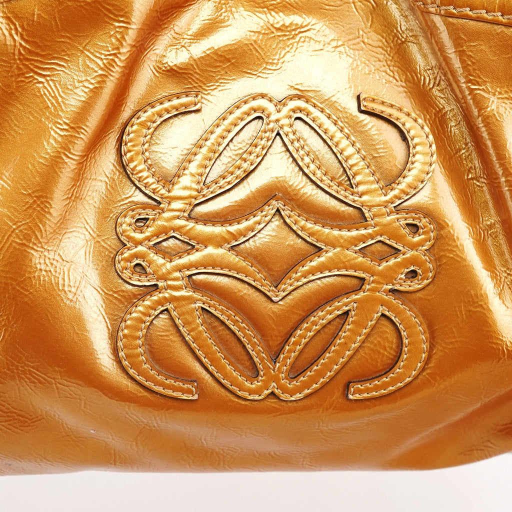 Gold Patent Leather Large Hobo Bag