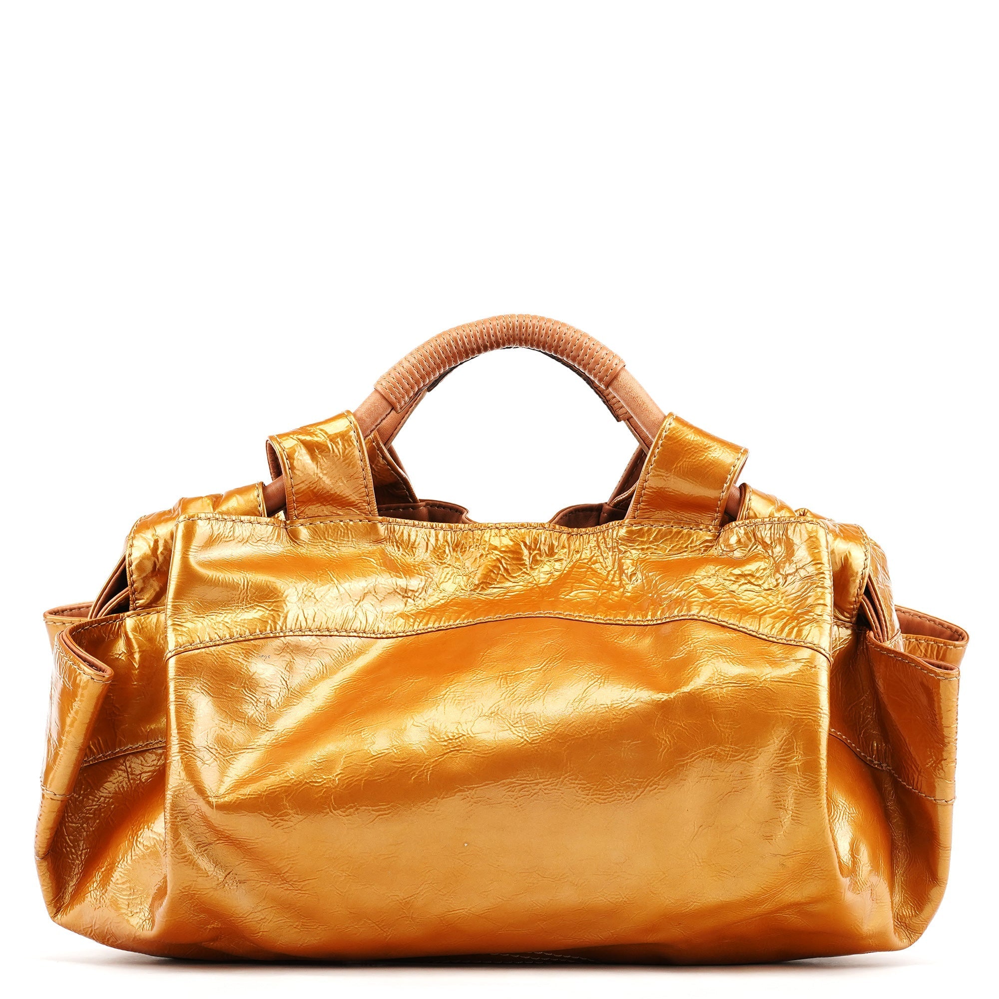 Gold Patent Leather Large Hobo Bag