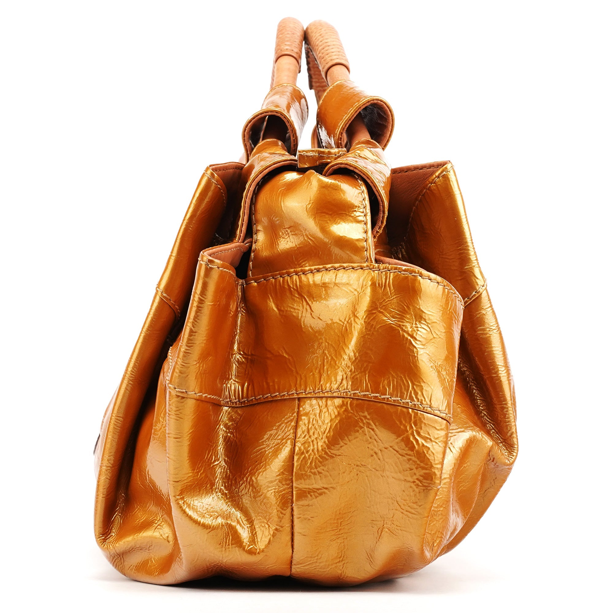 Gold Patent Leather Large Hobo Bag