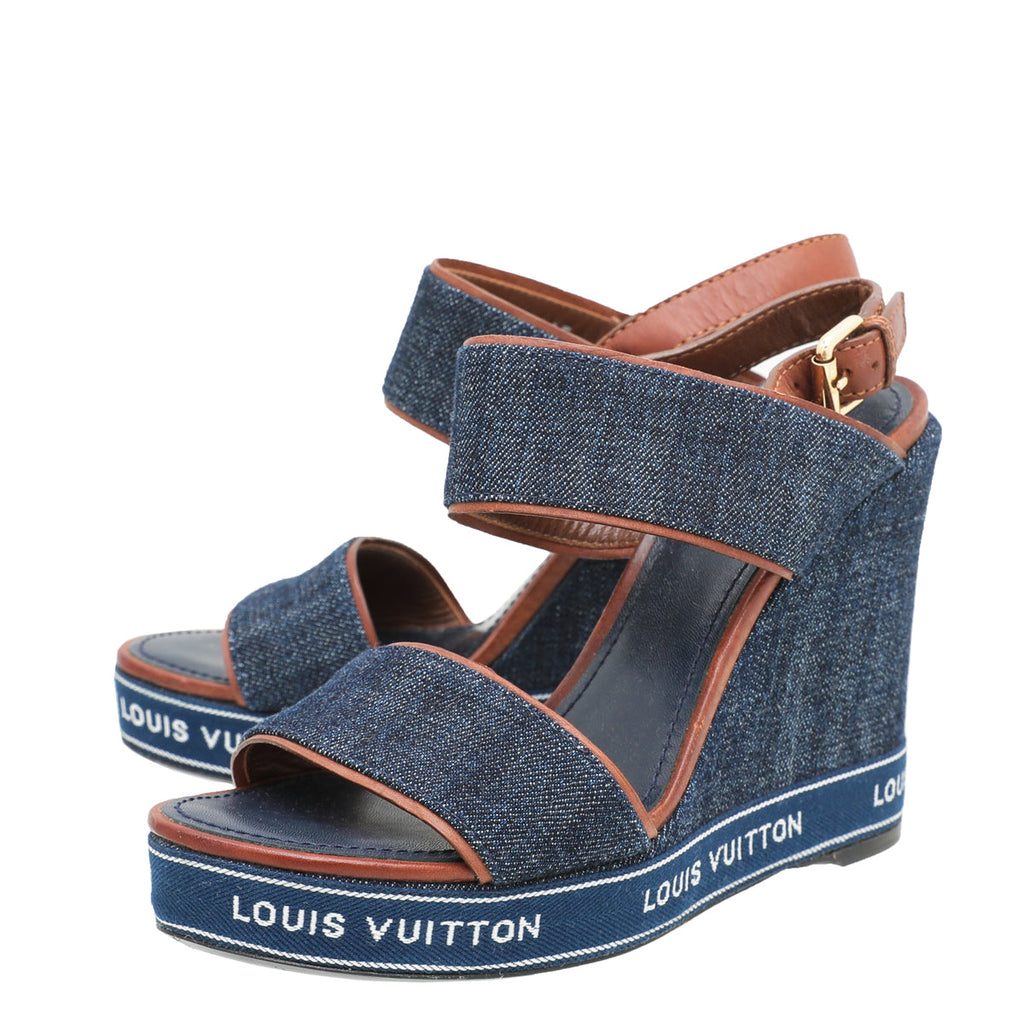 Louis Vuitton Denim Blue Croisiere Wedge Sandal 37