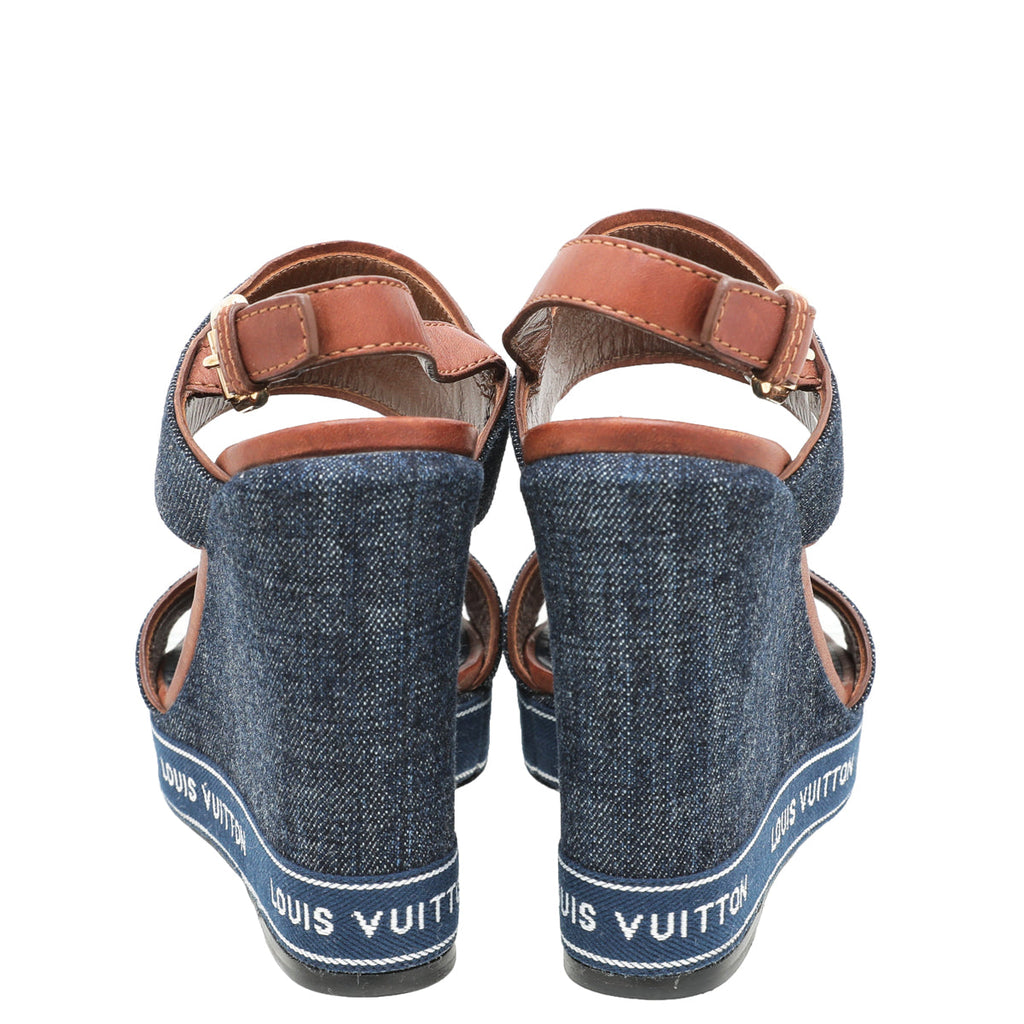 Louis Vuitton Denim Blue Croisiere Wedge Sandal 37