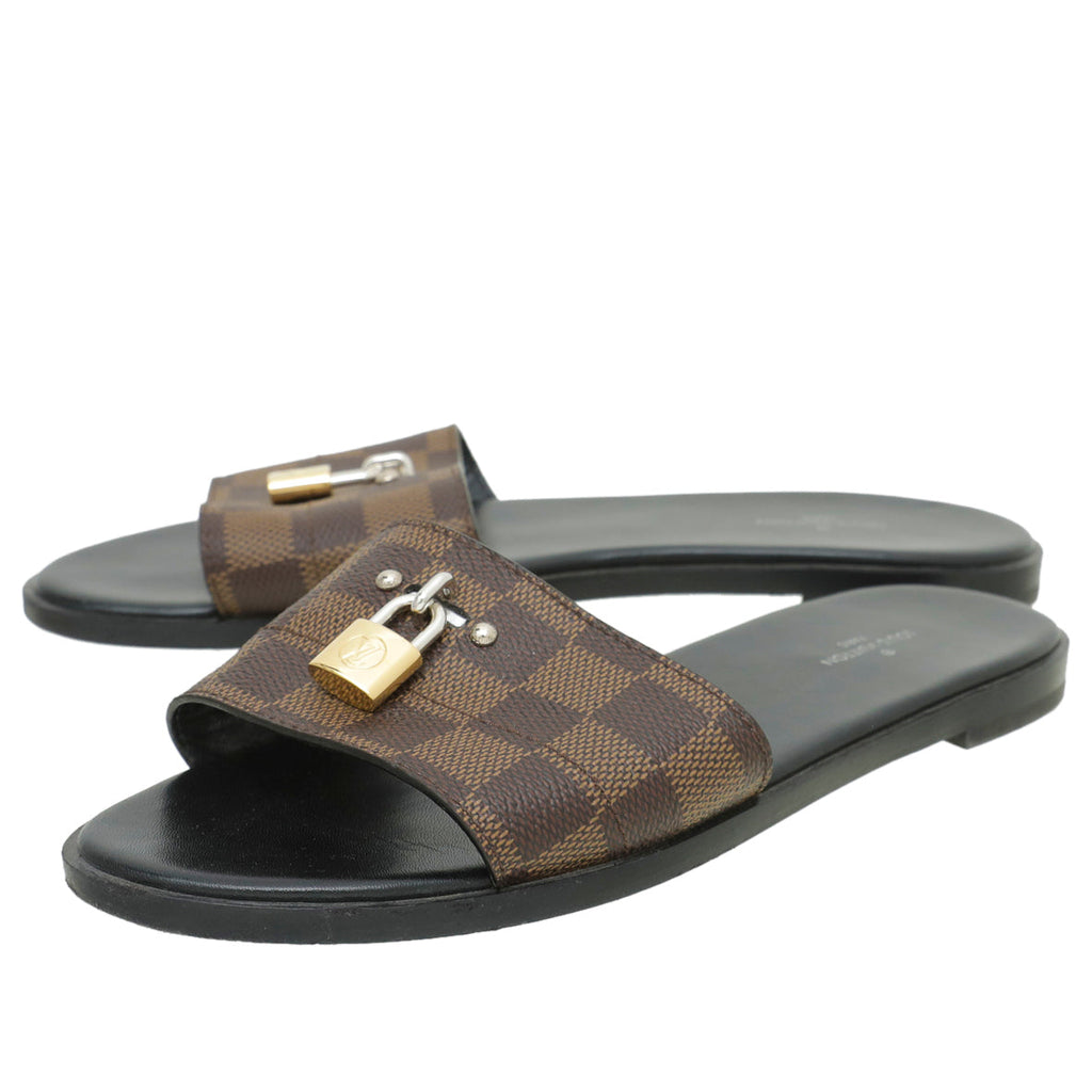 Louis Vuitton Ebene Lock It Flat Mules 38