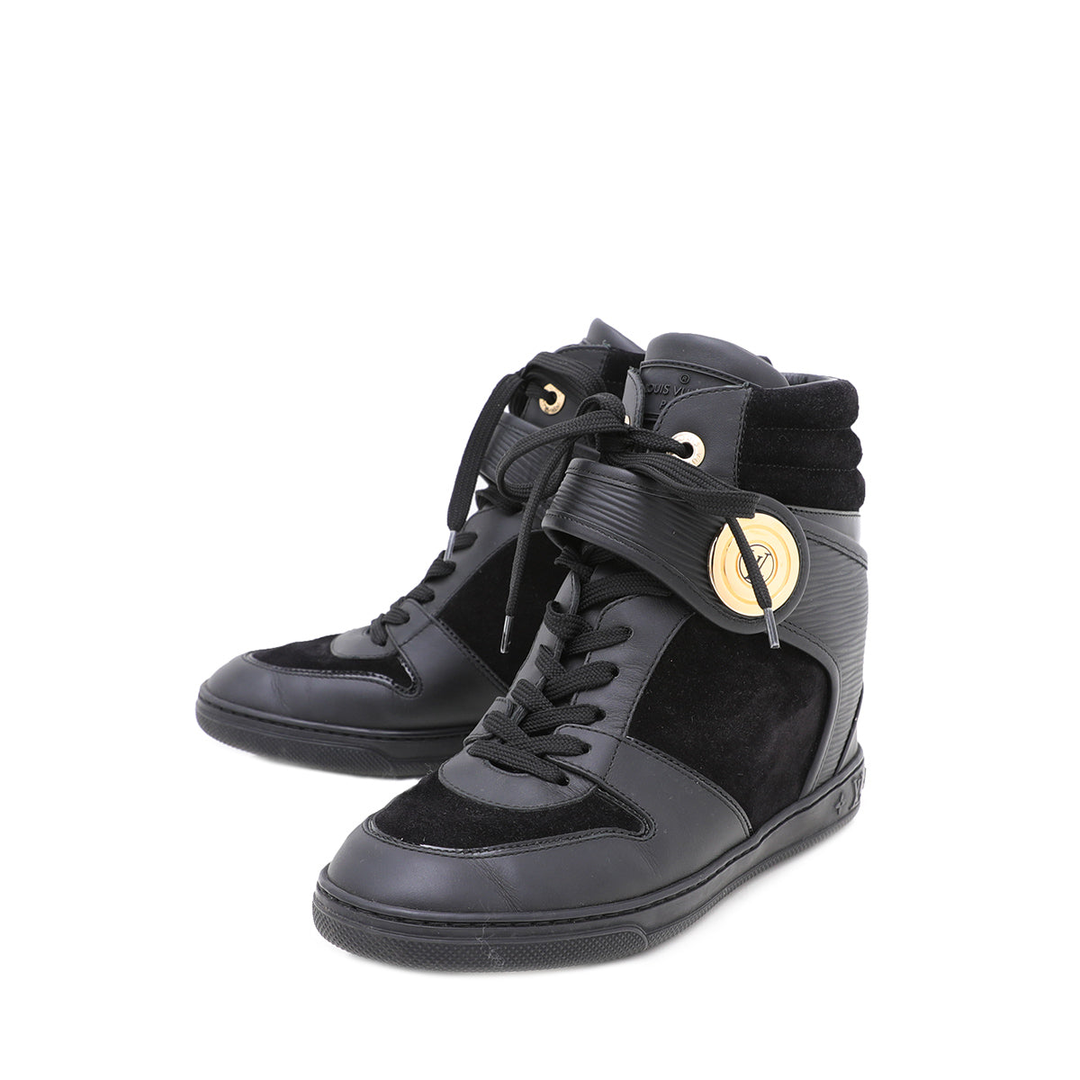 Louis Vuitton Black Epi Suede High Top Wedges Sneakers 36.5