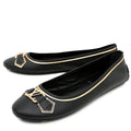 Louis Vuitton Black Oxford Metallic Gold Edges Ballerina Flats 42