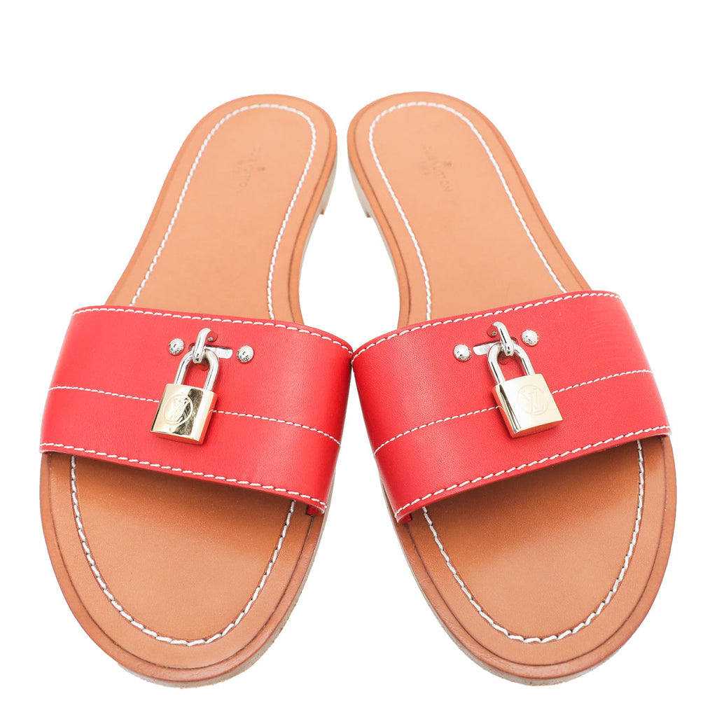 Louis Vuitton Red Lock It Flat Mules 38.5