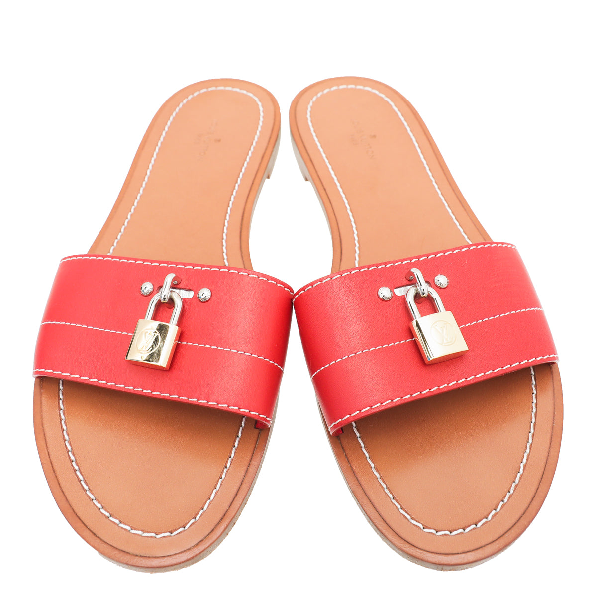 Louis Vuitton Red Lock It Flat Mules 38.5