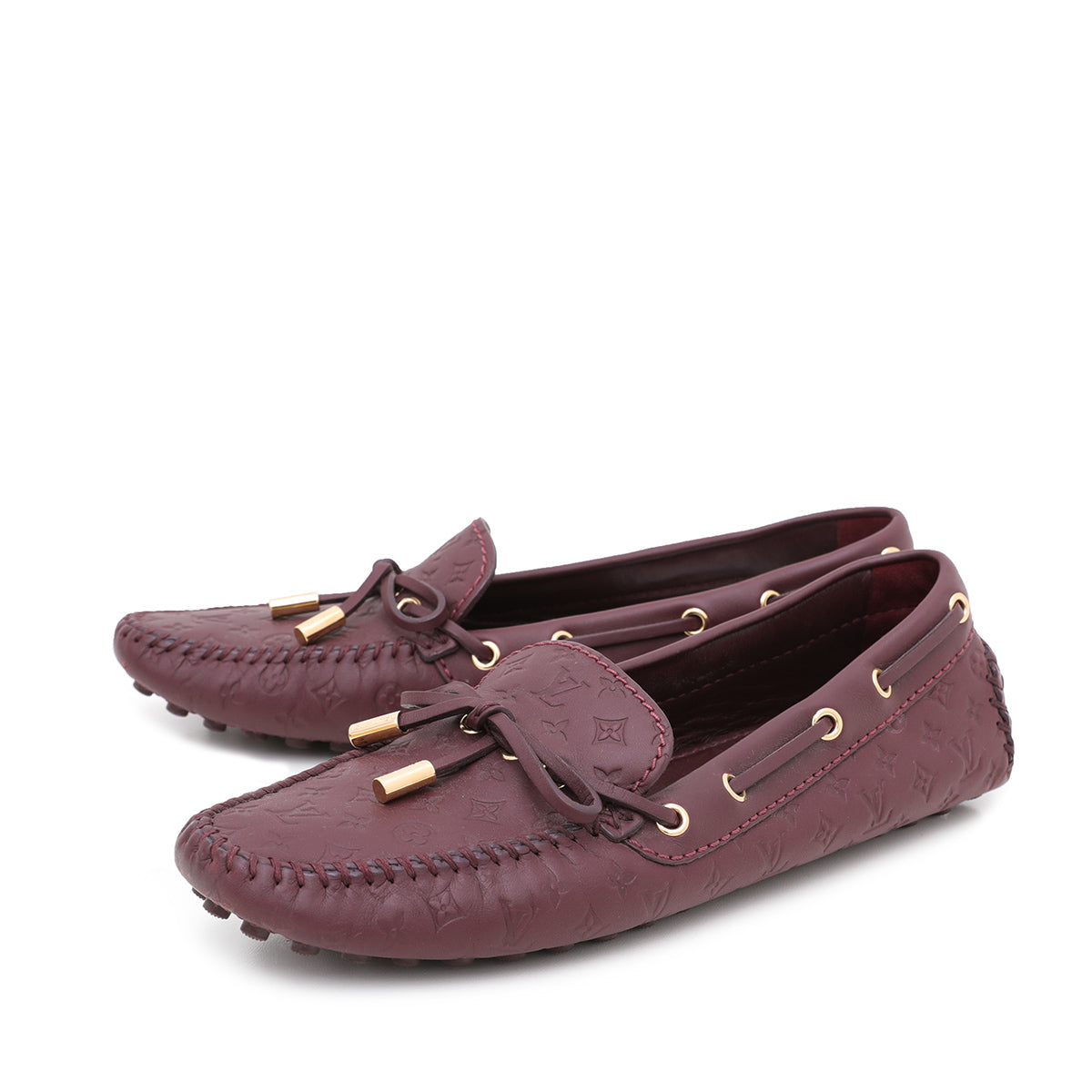 Louis Vuitton Burgundy Monogram Empreinte Gloria Flat Loafers 37