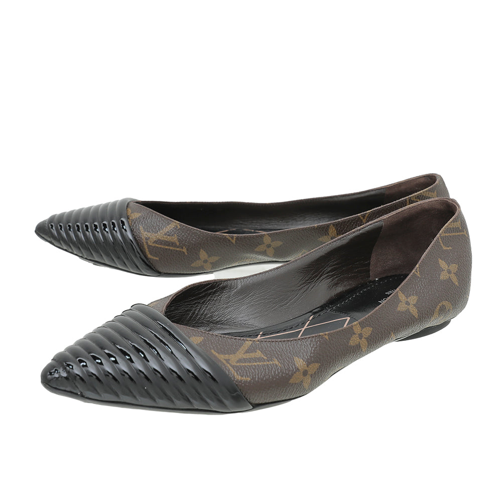 Louis Vuitton Monogram Black Inspired Cap Toe Flat Ballet 37.5