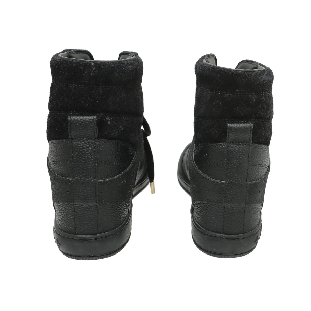 Louis Vuitton Black Monogram Suede Cliff Wedge Sneaker 36