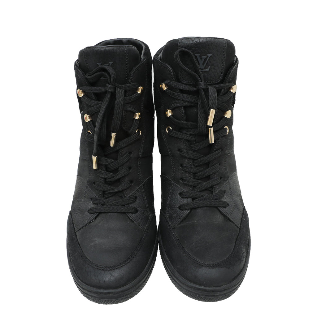 Louis Vuitton Black Monogram Suede Cliff Wedge Sneaker 38