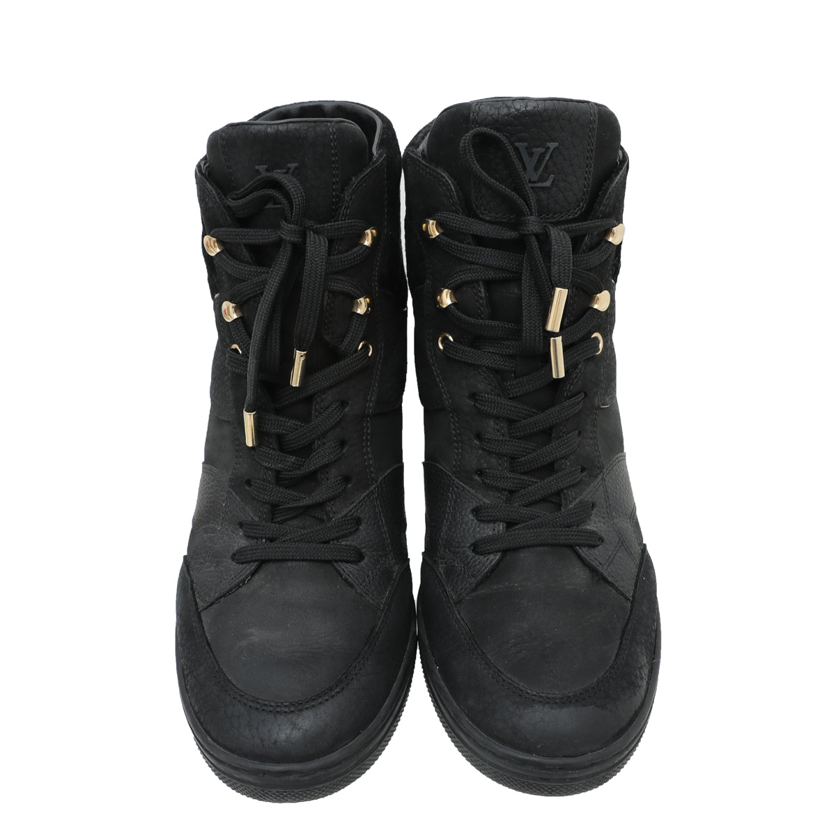 Louis Vuitton Black Monogram Suede Cliff Wedge Sneaker 38