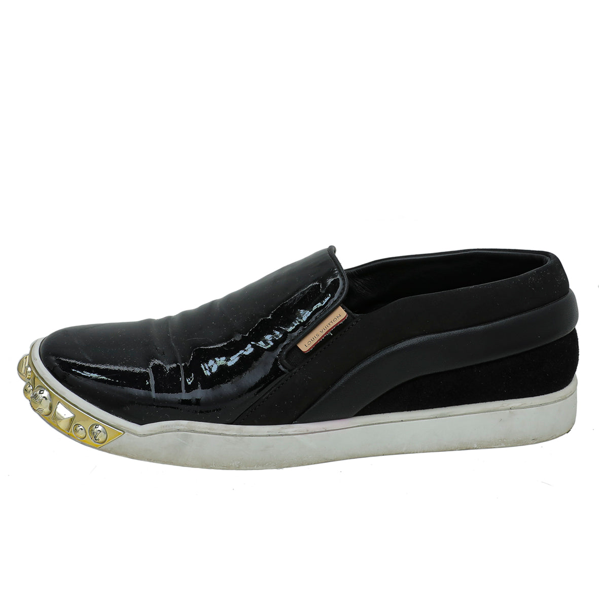 Louis Vuitton Black Studded Tempo Slip On Sneakers 37.5