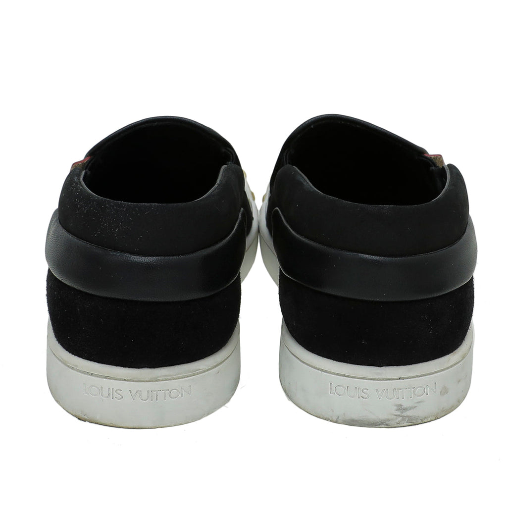 Louis Vuitton Black Studded Tempo Slip On Sneakers 37.5