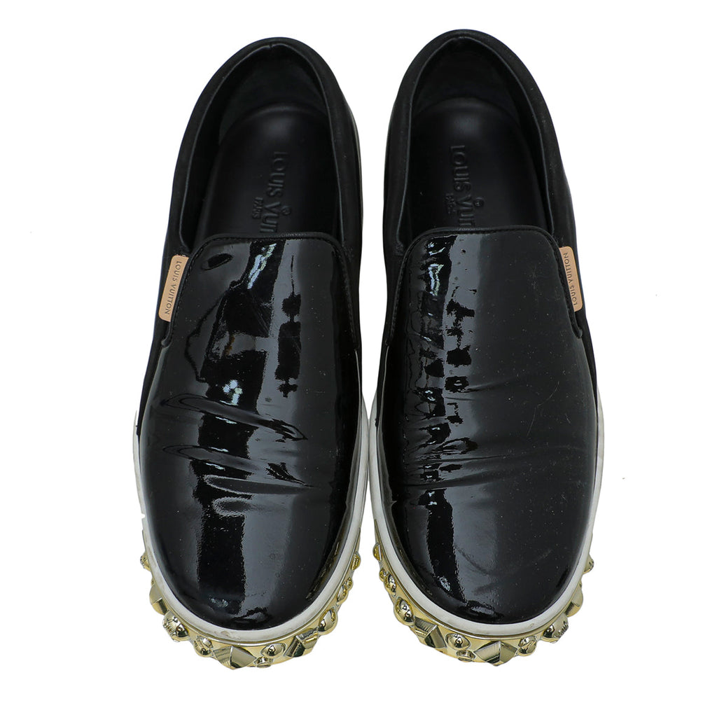 Louis Vuitton Black Studded Tempo Slip On Sneakers 37.5
