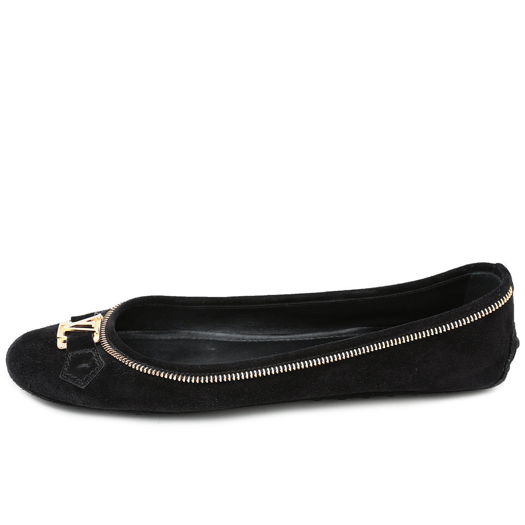 Louis Vuitton Black Suede Oxford Zip Edges Ballerina Flats 41.5