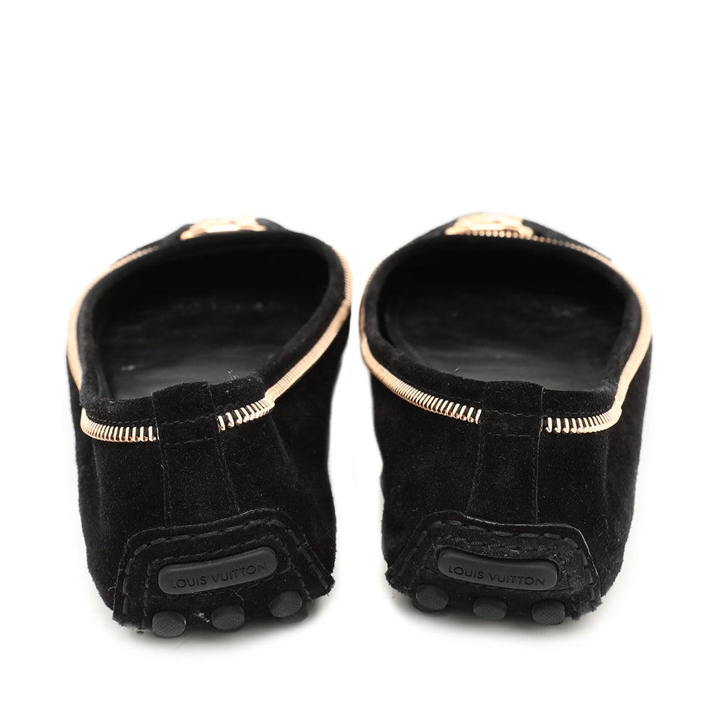 Louis Vuitton Black Suede Oxford Zip Edges Ballerina Flats 41.5