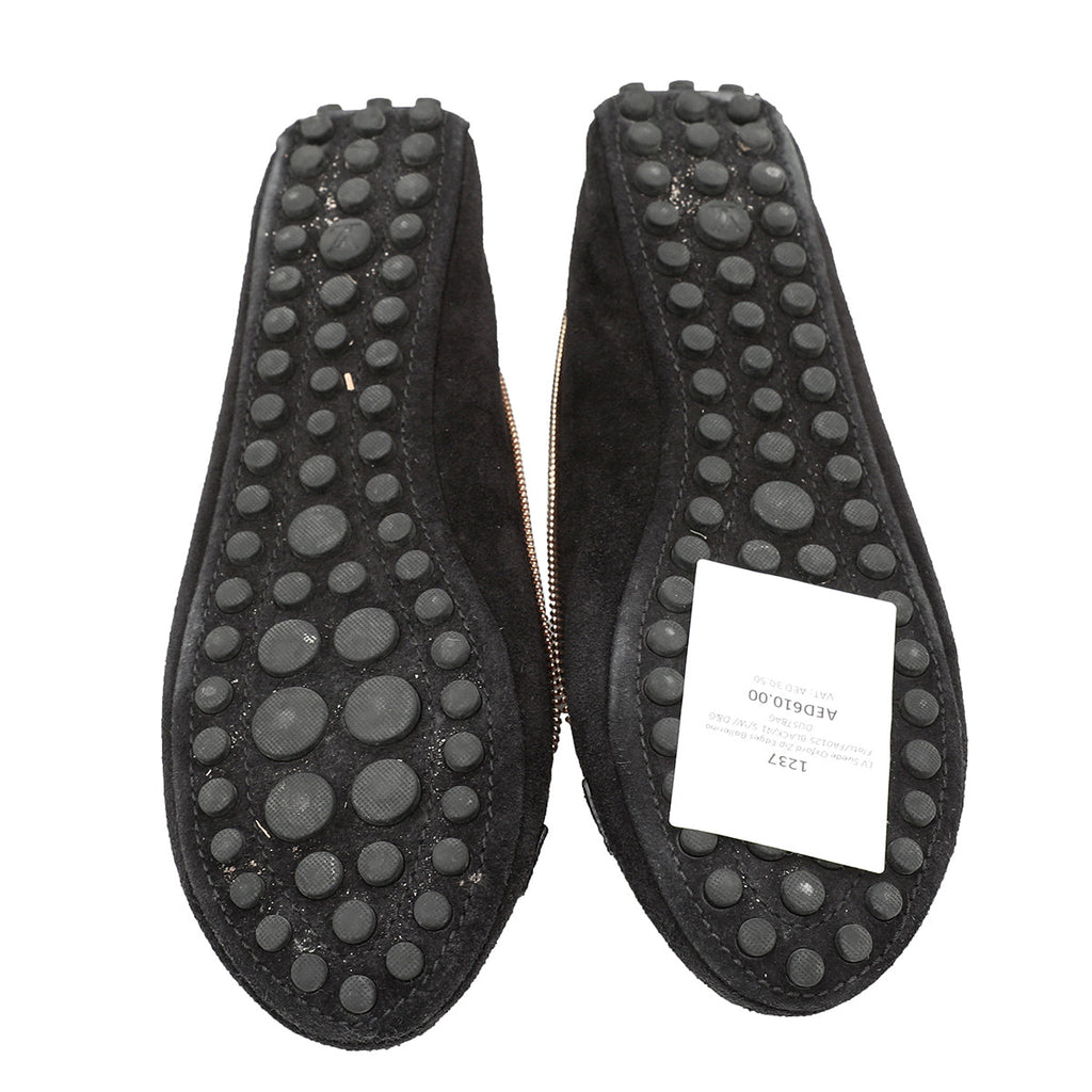 Louis Vuitton Black Suede Oxford Zip Edges Ballerina Flats 41.5