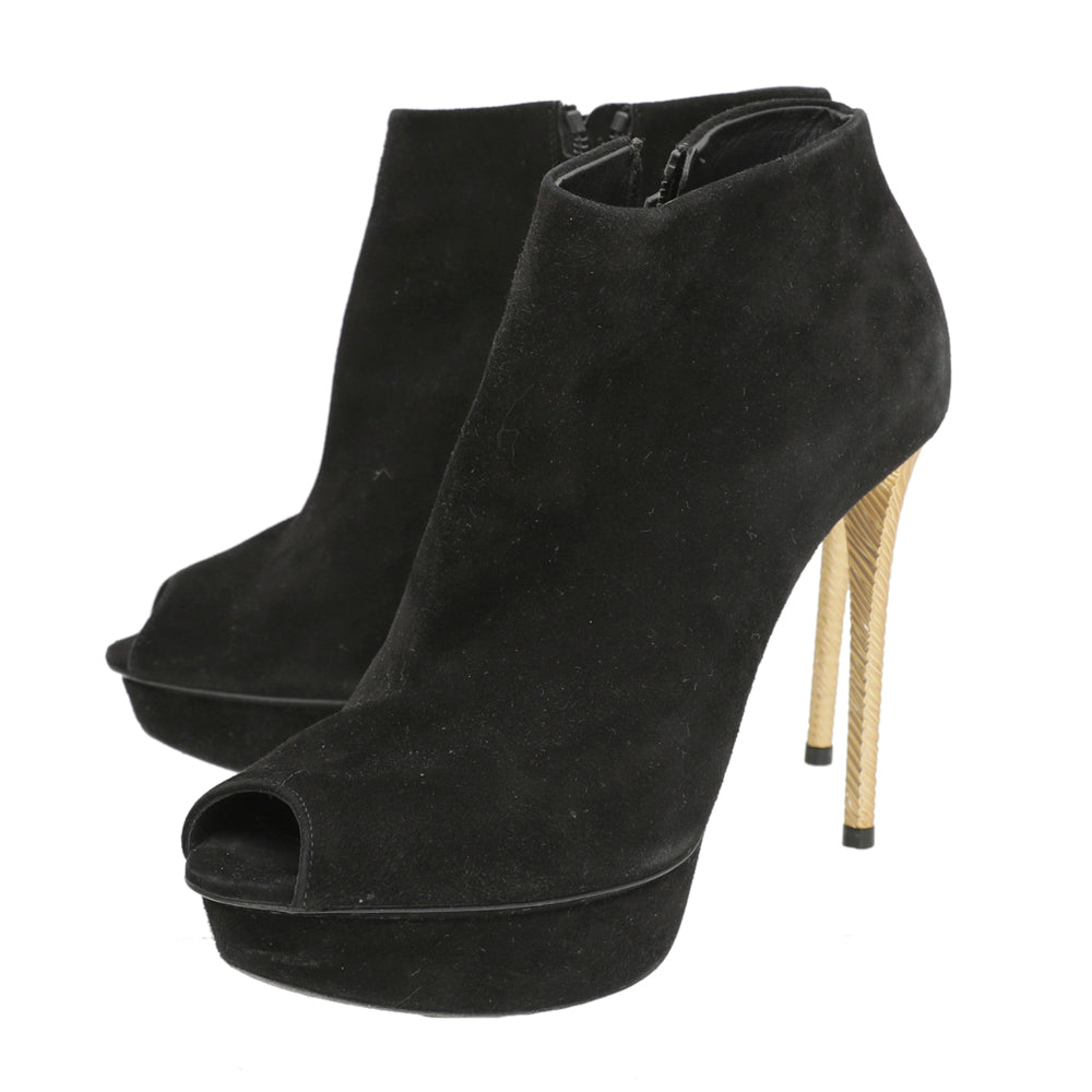 Louis Vuitton Bicolor Suede Peep Toe Platform Boot 36.5
