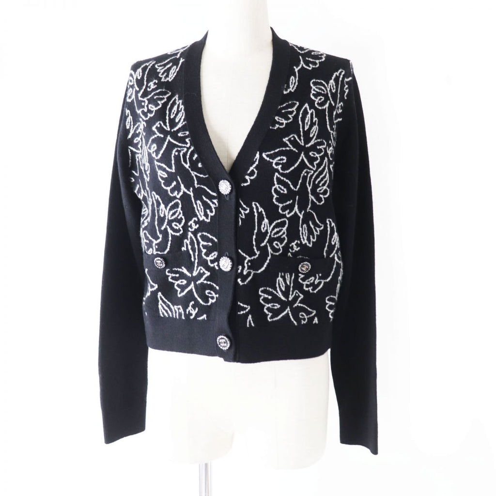 Chanel Cashmere Cardigan COCO Button Black White